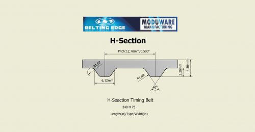 H-Section, PAZ Tooth Timing belt, Kevlar Cords, PU Material, Technical Drawing