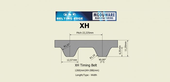 XH Open Ended Timing Belt Technical Drawing
